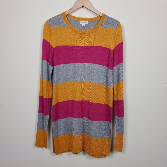 Maison Jules Striped Sweater Golden Poppy Size M - Picture 1 of 8
